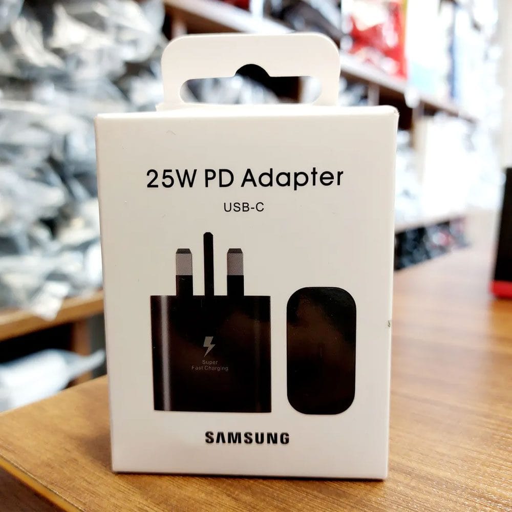 اداپتور 25 وات سامسونگ سه پین اورجینال مدل T2510 + تبدیل 3 به 2 چراغ دار هدیه  + 6 ماه گارانتی